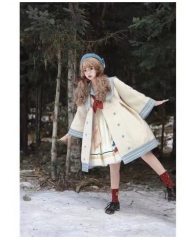 Girls' Preppy Stitched Woolen Coat Autumn Winter Japan Style Women's Navy Collar Mid-length Cute All-match Lolita Wrap Coat $...