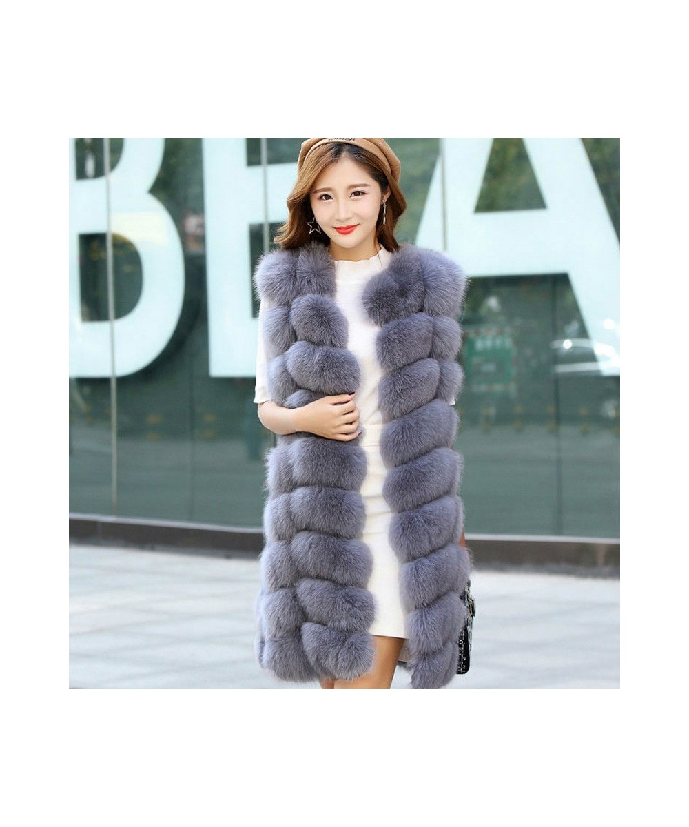 2023 High quality stitching fox fur vest Faux fur vest long autumn winter fur coat women $107.57 - Jackets & Coats