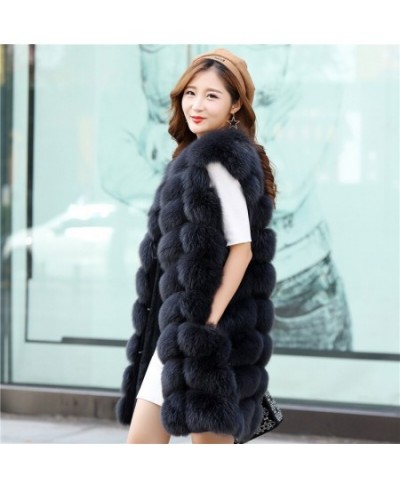 2023 High quality stitching fox fur vest Faux fur vest long autumn winter fur coat women $107.57 - Jackets & Coats