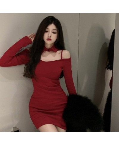 Women's Dress Slim Sexy Fashion Long Sleeve Spring Festival Dress Retro Red $24.94 - Dresses