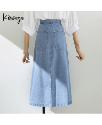 Korean Fashion Irregular Button Midi Denim Pleated Skirts Women Elegant High Waist Vintage Wrap A-line Jeans Skirt Falda Muje...