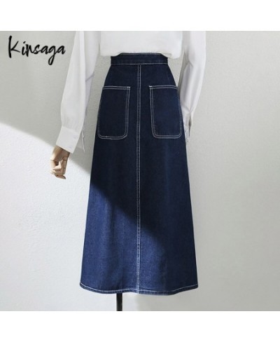 Korean Fashion Irregular Button Midi Denim Pleated Skirts Women Elegant High Waist Vintage Wrap A-line Jeans Skirt Falda Muje...