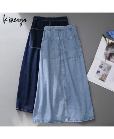 Korean Fashion Irregular Button Midi Denim Pleated Skirts Women Elegant High Waist Vintage Wrap A-line Jeans Skirt Falda Muje...