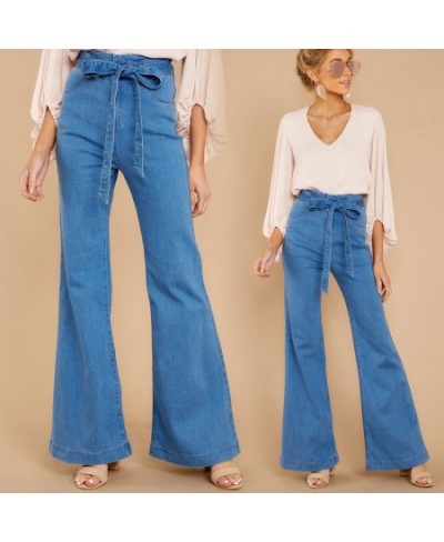 Sexy street straight denim jeans tailor-made bow tie belt denim trousers women's high-waist wide-leg jeans plus size loose $5...