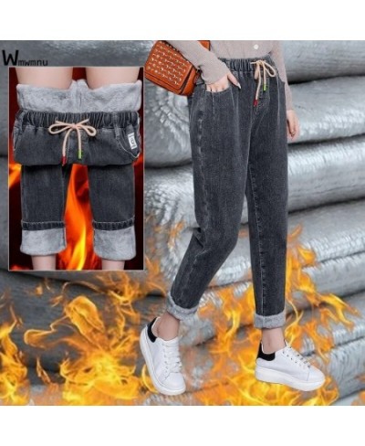 Winter Baggy Warm Fleece Lined Harem Jeans Women Vintage Drawstring Denim Pants Plus Velvet Vaqueros Thicken Capris Pantalone...