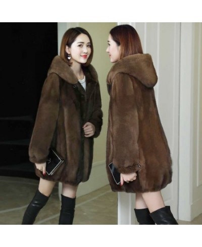 Haining Female 2022 Autumn Winter Imitation Mink Wool loose Coat Women Hooded Medium length Fur Coat Korean Mink Warm Jacket ...