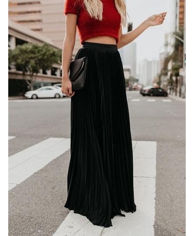 2023 Women's High Waist Pleated Chiffon Long Maxi Skirt Full Length Solid Color Summer Swing Casual Skirts $29.96 - Skirts