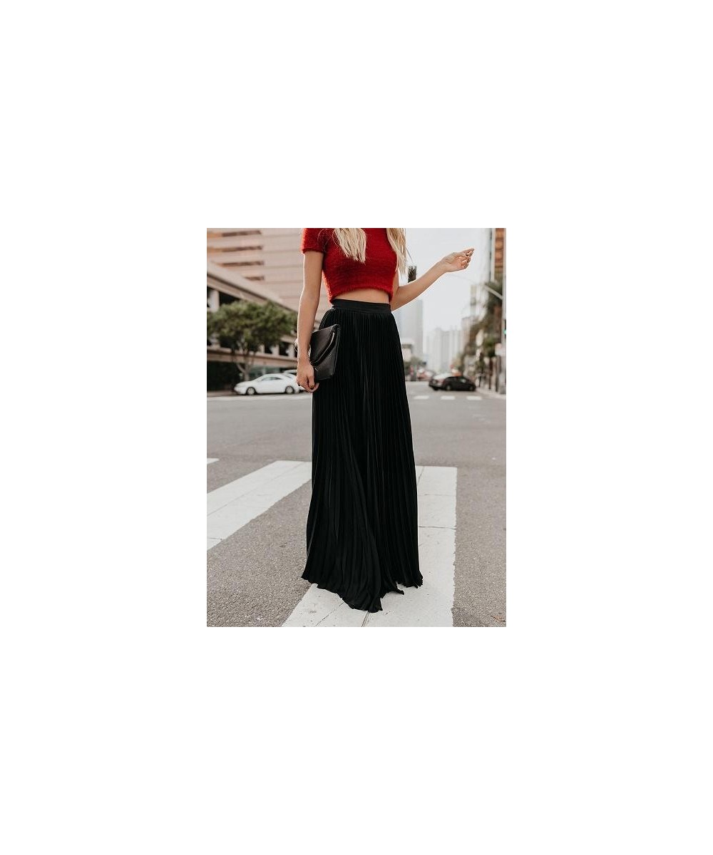 2023 Women's High Waist Pleated Chiffon Long Maxi Skirt Full Length Solid Color Summer Swing Casual Skirts $29.96 - Skirts