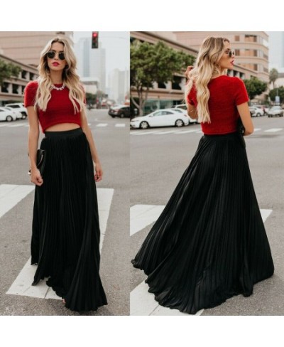 2023 Women's High Waist Pleated Chiffon Long Maxi Skirt Full Length Solid Color Summer Swing Casual Skirts $29.96 - Skirts