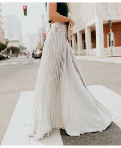 2023 Women's High Waist Pleated Chiffon Long Maxi Skirt Full Length Solid Color Summer Swing Casual Skirts $29.96 - Skirts