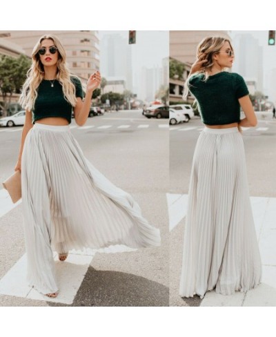 2023 Women's High Waist Pleated Chiffon Long Maxi Skirt Full Length Solid Color Summer Swing Casual Skirts $29.96 - Skirts