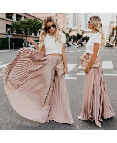 2023 Women's High Waist Pleated Chiffon Long Maxi Skirt Full Length Solid Color Summer Swing Casual Skirts $29.96 - Skirts