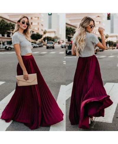 2023 Women's High Waist Pleated Chiffon Long Maxi Skirt Full Length Solid Color Summer Swing Casual Skirts $29.96 - Skirts