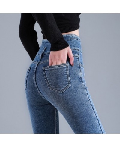 Women Thermal Jeans Winter Snow Warm Plush Stretch High Waist Jeans Lady Skinny Thicken Denim Retro Blue Pants Mom Sexy $48.9...