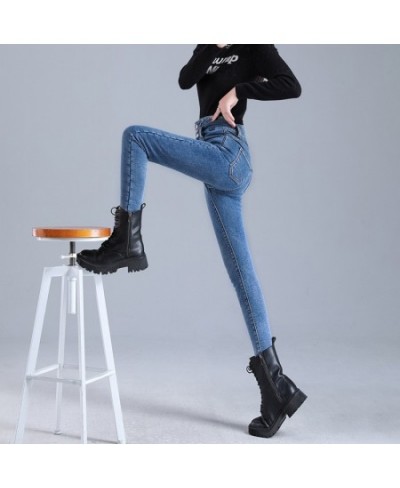 Women Thermal Jeans Winter Snow Warm Plush Stretch High Waist Jeans Lady Skinny Thicken Denim Retro Blue Pants Mom Sexy $48.9...