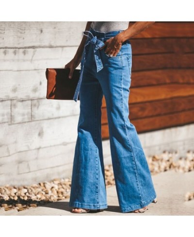 Sexy street straight denim jeans tailor-made bow tie belt denim trousers women's high-waist wide-leg jeans plus size loose $5...