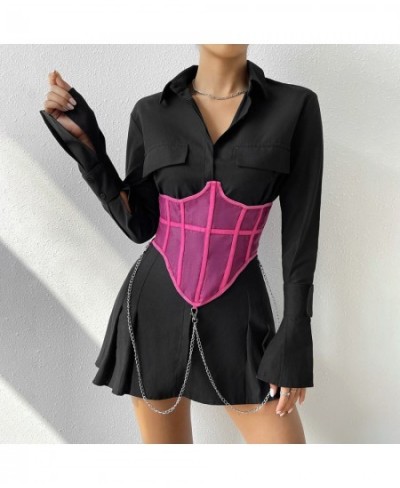 Push Up Wide Waistband Corsets with Chain Women Vintage Sexy Mesh Sheer Bustiers Crop Tops for Dress Shirts Streetwear $25.07...