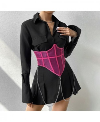 Push Up Wide Waistband Corsets with Chain Women Vintage Sexy Mesh Sheer Bustiers Crop Tops for Dress Shirts Streetwear $25.07...