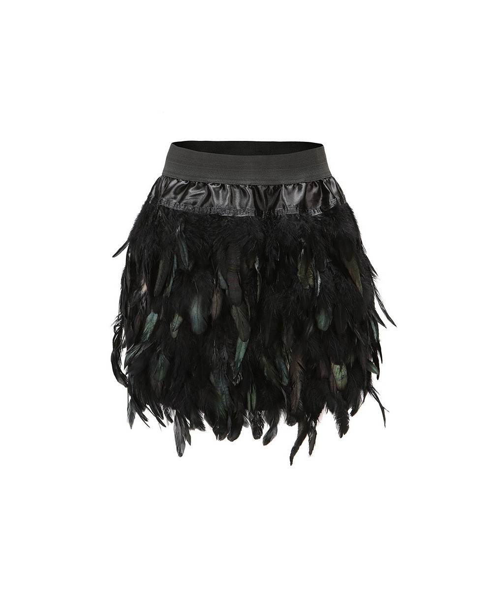 Feather Skirt Mini Length Double Layer Fabric Lined Feather Skirt for Party Event Plumage Plume Skirt $41.03 - Skirts