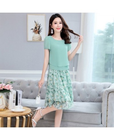 New Summer Women Office Two Piece Sets Casual Short Sleeve T Shirt and Floral Chiffon Midi Skirt Female Skirts Suit 4XL E66 $...