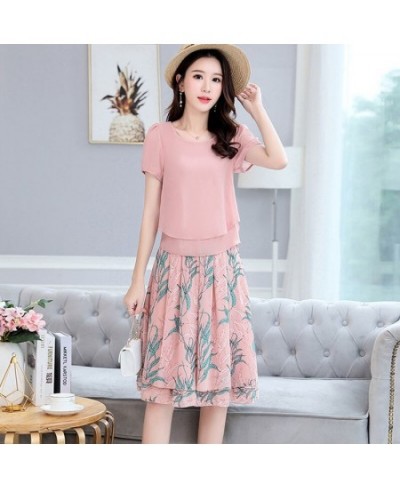 New Summer Women Office Two Piece Sets Casual Short Sleeve T Shirt and Floral Chiffon Midi Skirt Female Skirts Suit 4XL E66 $...