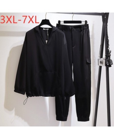 Ladies Spring Autumn Plus Size Women Loose Casual Long Sleeve Black Hoodie And Long Pants Two Piece Sets 3XL 4XL 5XL 6XL 7XL ...