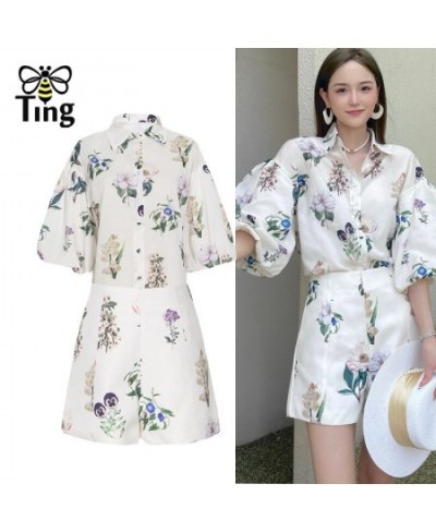 Women Fashion Floral Print Lantern Sleeve Blouses & Shorts Tow Pieces Sets Lady Casual Streetwear Outfits Pants Sets Za $53.9...