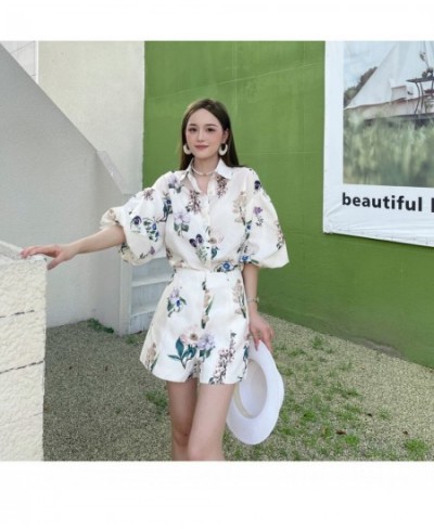 Women Fashion Floral Print Lantern Sleeve Blouses & Shorts Tow Pieces Sets Lady Casual Streetwear Outfits Pants Sets Za $53.9...