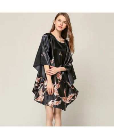 Plus Size Black Women's Summer Lounge Robe Lady New Sexy Home Dress Rayon Nightgown Large Loose Sleepwear Bathrobe Gown S002-...