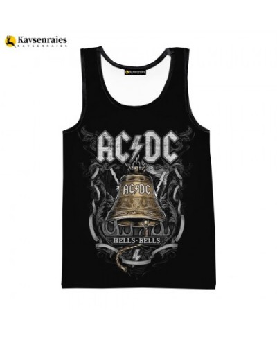 2023 Fashion Print Rock Letter 3D Printed T Shirt Men Tank Tops Summer Casual AC DC Sleeveless Shirts Hip Hop Oversized Tops ...