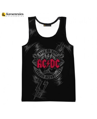 2023 Fashion Print Rock Letter 3D Printed T Shirt Men Tank Tops Summer Casual AC DC Sleeveless Shirts Hip Hop Oversized Tops ...