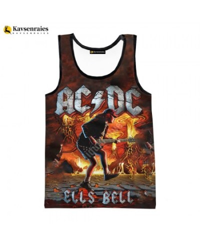 2023 Fashion Print Rock Letter 3D Printed T Shirt Men Tank Tops Summer Casual AC DC Sleeveless Shirts Hip Hop Oversized Tops ...