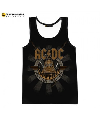 2023 Fashion Print Rock Letter 3D Printed T Shirt Men Tank Tops Summer Casual AC DC Sleeveless Shirts Hip Hop Oversized Tops ...