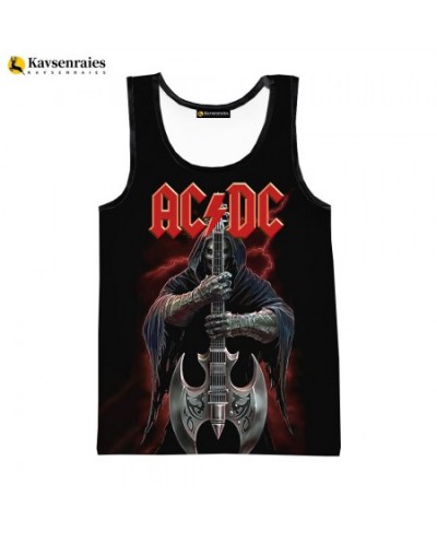 2023 Fashion Print Rock Letter 3D Printed T Shirt Men Tank Tops Summer Casual AC DC Sleeveless Shirts Hip Hop Oversized Tops ...