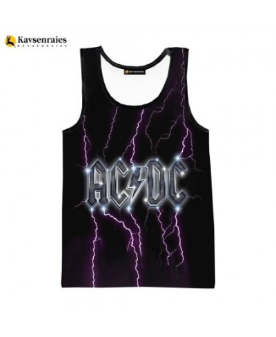 2023 Fashion Print Rock Letter 3D Printed T Shirt Men Tank Tops Summer Casual AC DC Sleeveless Shirts Hip Hop Oversized Tops ...