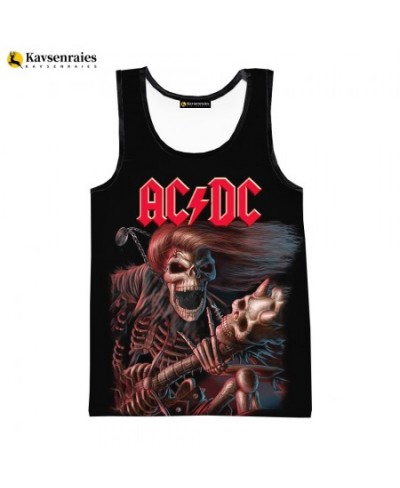 2023 Fashion Print Rock Letter 3D Printed T Shirt Men Tank Tops Summer Casual AC DC Sleeveless Shirts Hip Hop Oversized Tops ...