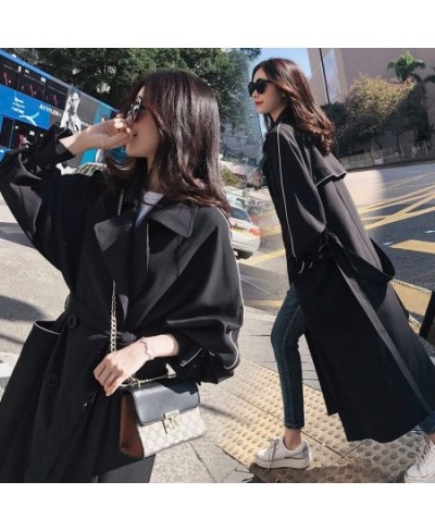 Women's Mid-length Trench Coat 2022 New Korean Fashion Harajuku Spring Autumn Black Coat Plus Size Wholesale Loose Jacket $64...