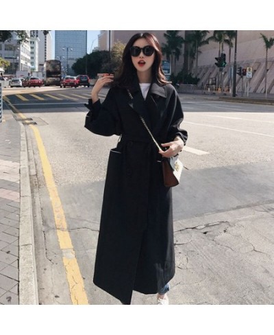 Women's Mid-length Trench Coat 2022 New Korean Fashion Harajuku Spring Autumn Black Coat Plus Size Wholesale Loose Jacket $64...