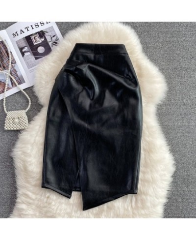 Sexy High Waist Split Pu-leather Women Skirt Fashion Solid Irregular Mid-Long Skirt Temperament OL Slim Package Hip Skirt $44...