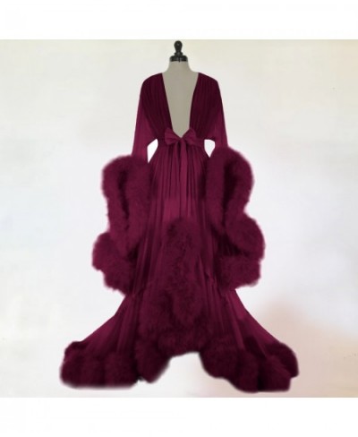 Sexy Lingerie for Women Set Women Fashion Sexy Tulle Robe Long Lingerie Nightgown Bathrobe Sleepwear Feather 100 Silk Nightie...