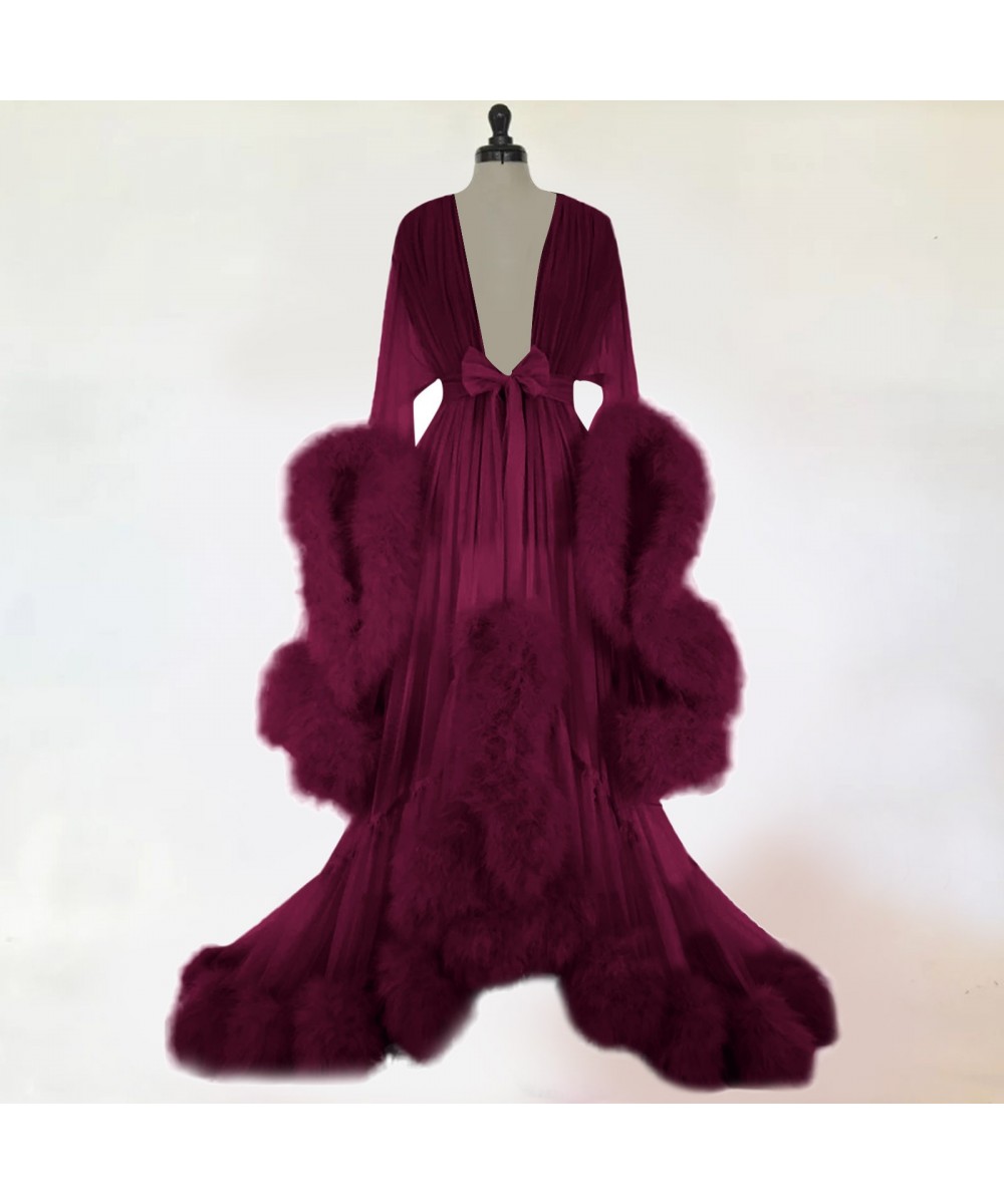 Sexy Lingerie for Women Set Women Fashion Sexy Tulle Robe Long Lingerie Nightgown Bathrobe Sleepwear Feather 100 Silk Nightie...