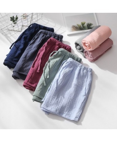 Summer Couple Sleep Pants Cotton Crepe Nightwear for Men and Women Pajama Shorts Elastic Waist Sleep Bottoms Sleeping Shorts ...