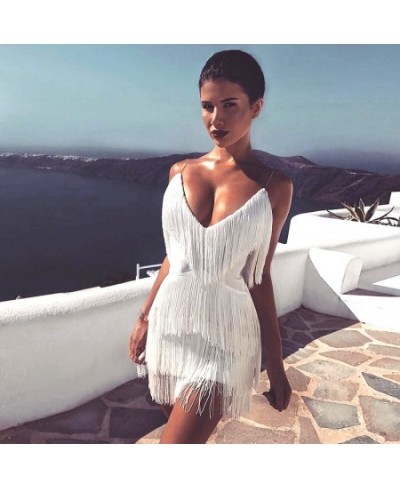 Sexy Deep V-Neck Backless Patchwork Bodycon Dress Spring Summer Fringe Tassel Club Party Prom Mini Dress Vestidos $34.52 - Dr...