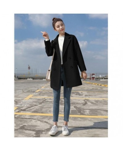 Women Jackets Winter Causal Loose Elegant Black Outwear Long Sleeve Double Breasted Fashion Female Wool Blend Warm Coat $68.4...