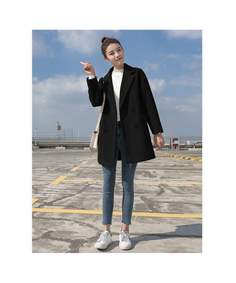 Women Jackets Winter Causal Loose Elegant Black Outwear Long Sleeve Double Breasted Fashion Female Wool Blend Warm Coat $68.4...