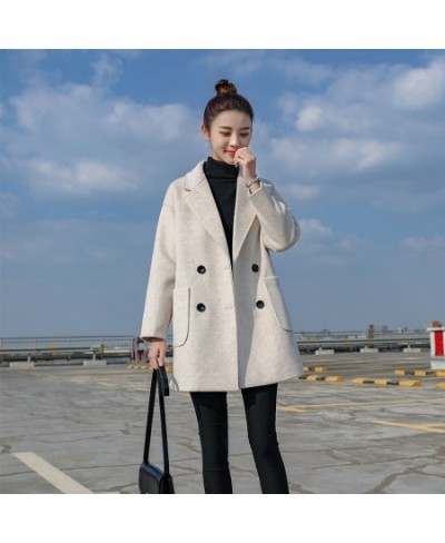 Women Jackets Winter Causal Loose Elegant Black Outwear Long Sleeve Double Breasted Fashion Female Wool Blend Warm Coat $68.4...