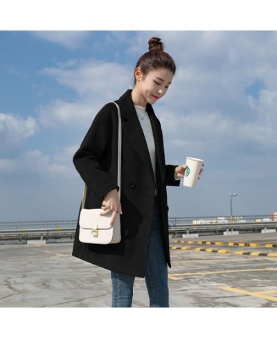 Women Jackets Winter Causal Loose Elegant Black Outwear Long Sleeve Double Breasted Fashion Female Wool Blend Warm Coat $68.4...