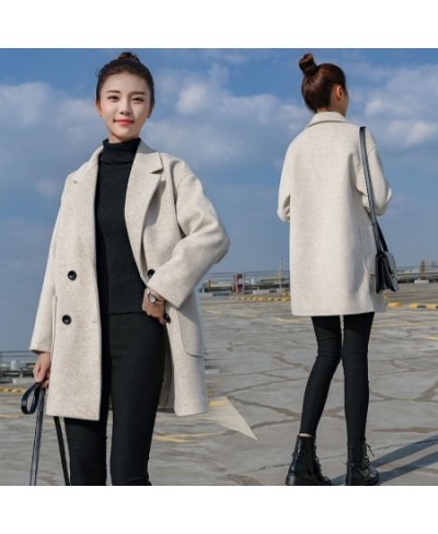 Women Jackets Winter Causal Loose Elegant Black Outwear Long Sleeve Double Breasted Fashion Female Wool Blend Warm Coat $68.4...