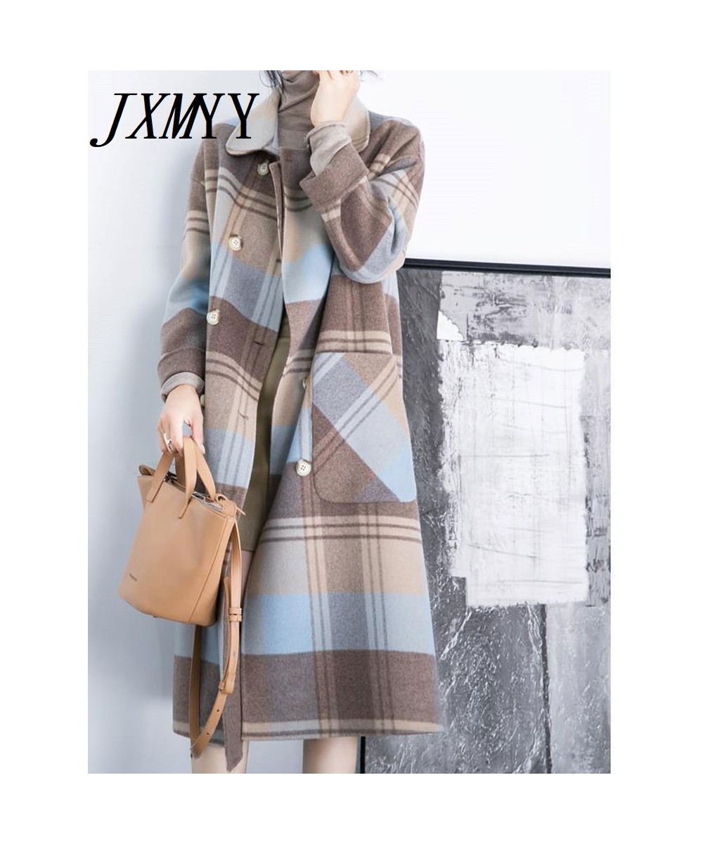 Plaid Woolen Coat Women's Mid-Length 2022 Winter New Over-The-Knee Double-Breasted Large Pocket Loose Temperament Coat $71.72...