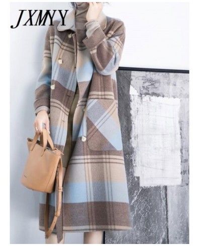 Plaid Woolen Coat Women's Mid-Length 2022 Winter New Over-The-Knee Double-Breasted Large Pocket Loose Temperament Coat $71.72...